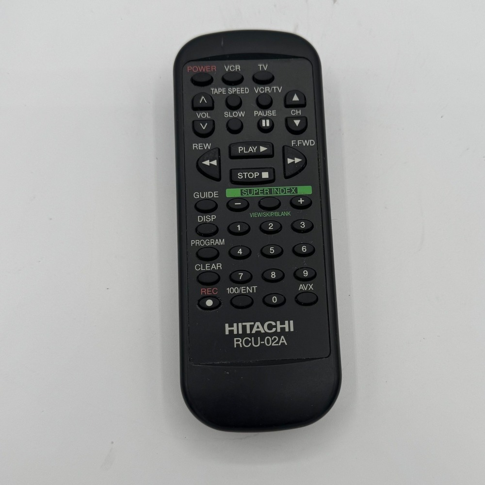 Hitachi RCU-02A Remote Control VCR TV Replacement Black Controller